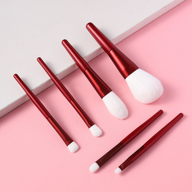 6-Piece Premium Red Handle Makeup Brush Set for Face and Eyes