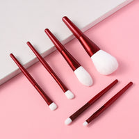 6-Piece Premium Red Handle Makeup Brush Set for Face and Eyes