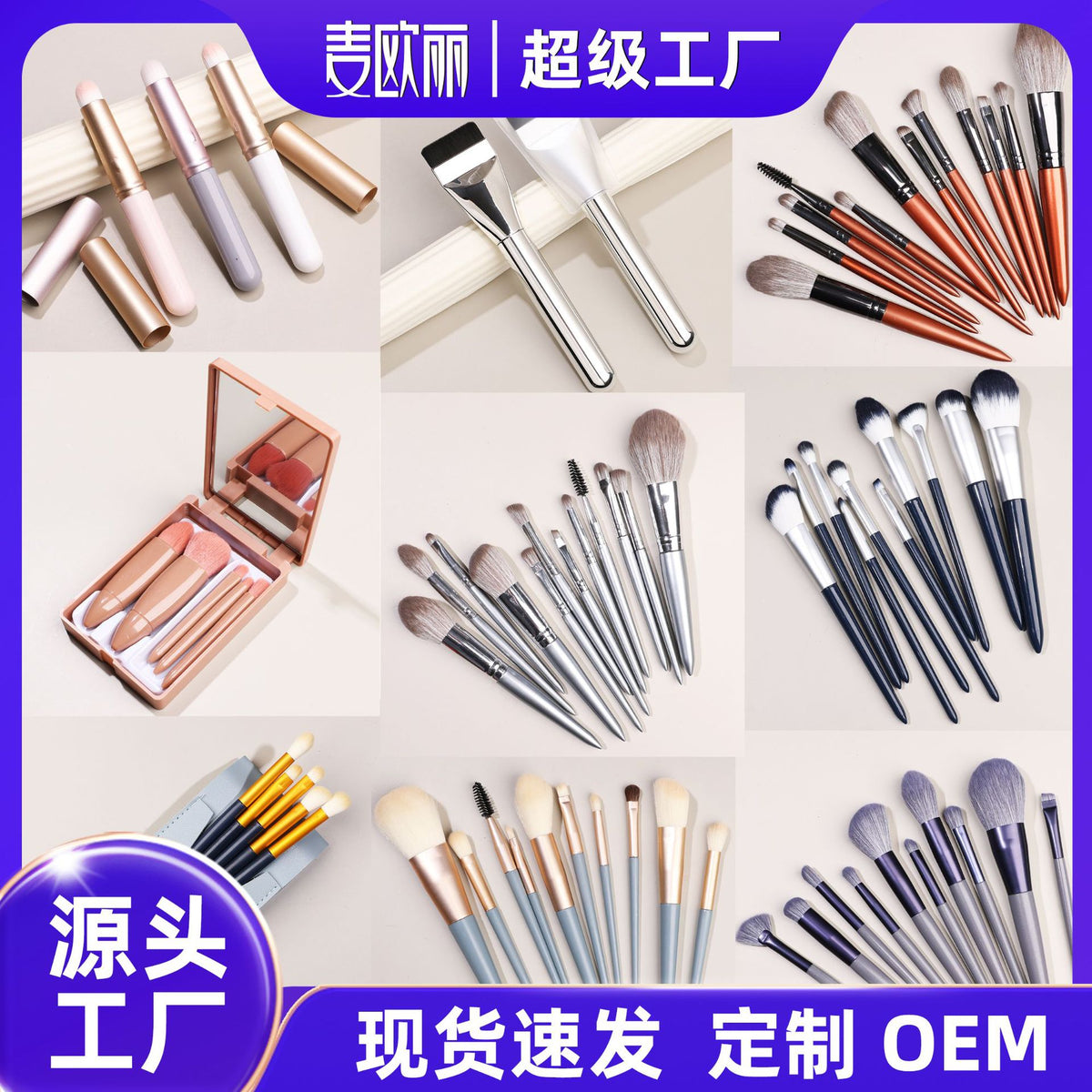 Professional Makeup Brush Set with Foundation, Powder, Eyeshadow, Eyebrow, and Lip Brushes