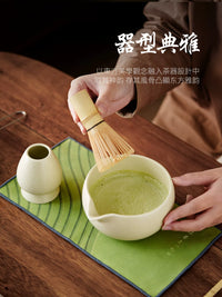 Ceramic Matcha Bowl Set with Whisk Stand and Bamboo Whisk, Japanese Style