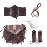 Medieval Renaissance Costume Accessories Set with Belt, Bracers, and Potion Bottle Prop