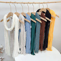 Solid Color Cotton Wrinkled Scarf for Women - Versatile Retro Neck Warmer Shawl