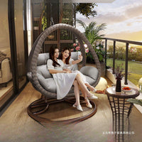Outdoor Wicker Swing Chair with Stand, Rattan Hanging Basket Chair for Patio Balcony Yard, Double/Single Seater Hammock Rocking Chair