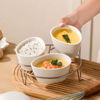 Ceramic Steaming Bowl Set with Lid for Rice Cooker, Fan-shaped or Round, for Meat, Vegetables, and Baby Food