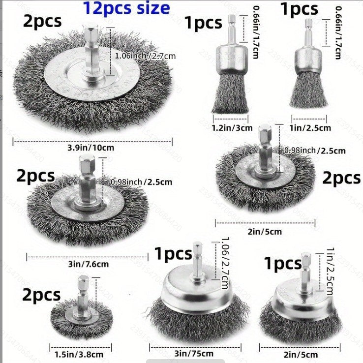 Hex Shank Wire Brush Set for Drill, Stainless Steel Rust Removal and Polishing