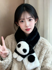 Japanese Style Panda Plush Cross Scarf for Women, Winter Warm Neck Warmer