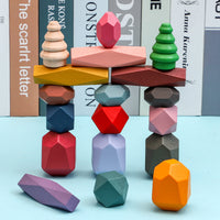 Wooden Stacking Stones Educational Toy for Kids, Colorful Balancing Blocks Game