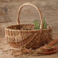 Handwoven Wicker Picnic Basket with Handle, Japanese Style Fruit Storage Basket