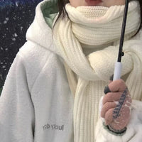 Japanese Style Solid Color Scarf for Autumn/Winter, Soft Warm Fashionable Double-Sided Knit Neck Warmer for Students