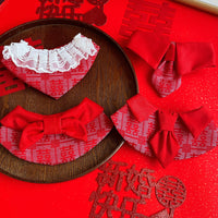 Pet Wedding Bandana Collar with Lace and Double Happiness Character for Cats and Dogs