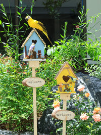 Garden Yard Decoration Wooden Birdhouse Stake Outdoor Landscape Ornament for Balcony Kindergarten
