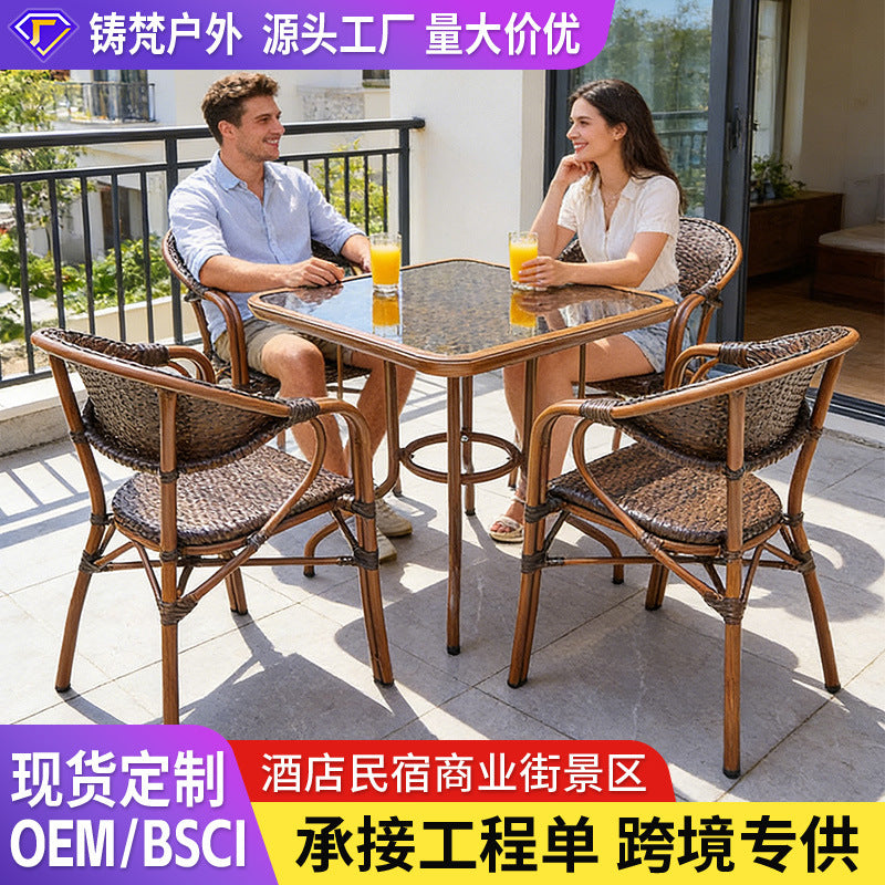 Outdoor Wicker Patio Dining Set with Table and 4 Chairs for Garden Balcony Cafe