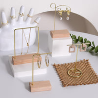 Jewelry Display Stand Metal Wood Base Earring Necklace Organizer Holder