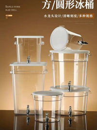 Thickened PC Beverage Dispenser with Faucet, Round/Square Cold Drink Ice Bucket for Iced Tea, Juice, Milk