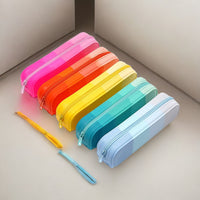 Macaron Multi-layer Accordion Pencil Pouch with Rainbow Zipper for Students