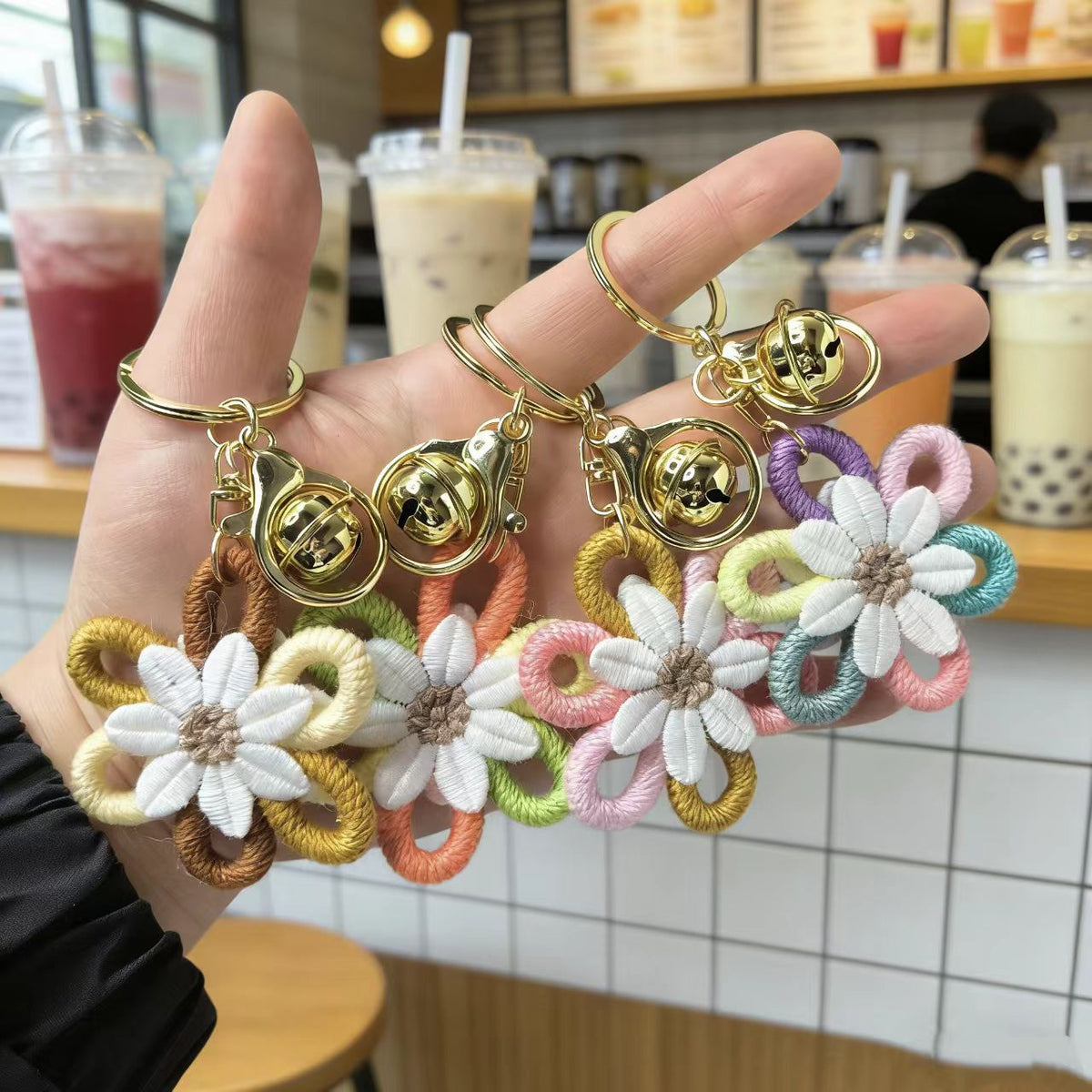 Bohemian Daisy Woven Keychain Bag Charm