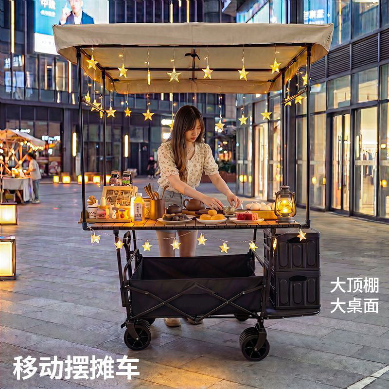 Foldable Outdoor Camping Cart with Liftable Table, Portable Picnic & Camp Wagon