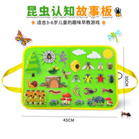 Toddler Travel Felt Busy Board for Insect Recognition, Educational Activity Toy for 3-6 Year Olds