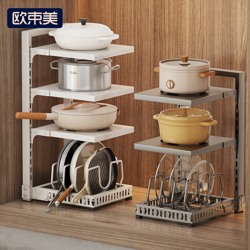 Expandable Under-Sink Kitchen Pot Lid Organizer Rack