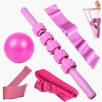 Yoga Fitness Kit with Bendable Massage Stick, Resistance Bands, and Yoga Ball