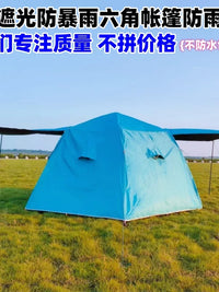 Large Hexagonal Rainproof Tarp with Blackout Coating for Camping and Beach, Sunshade and Storm Protection