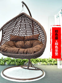 Outdoor Indoor Wicker Swing Chair with Cushion, Double Person Hanging Basket Cradle for Patio Garden Balcony