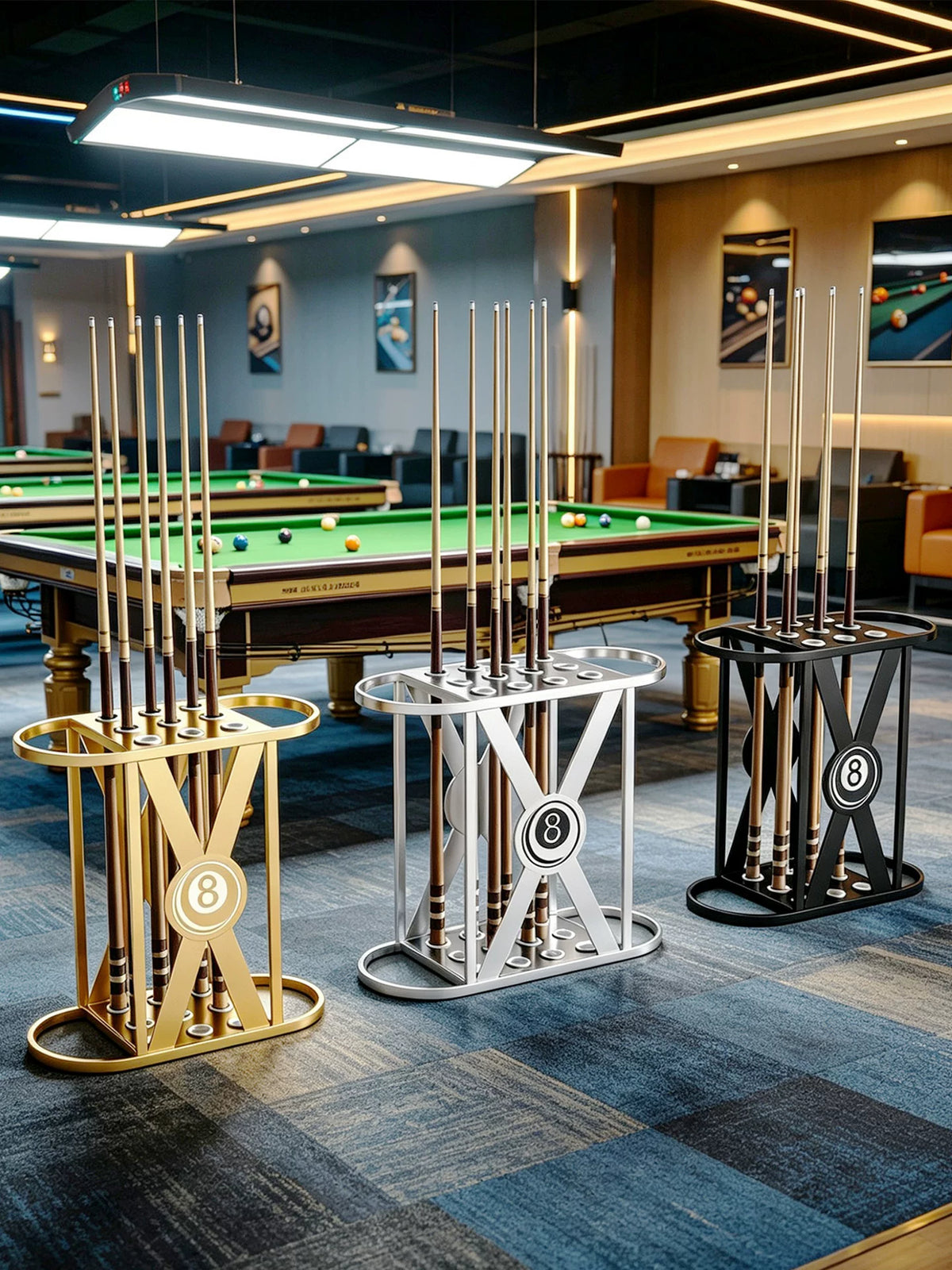 Billiard Cue Rack Floor Stand for Pool Cues - 9-Hole Storage Organizer