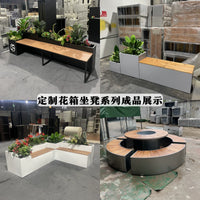 Outdoor Wrought Iron Planter Box with Fence for Street and Public Spaces, Stainless Steel Rectangular Flower Trough