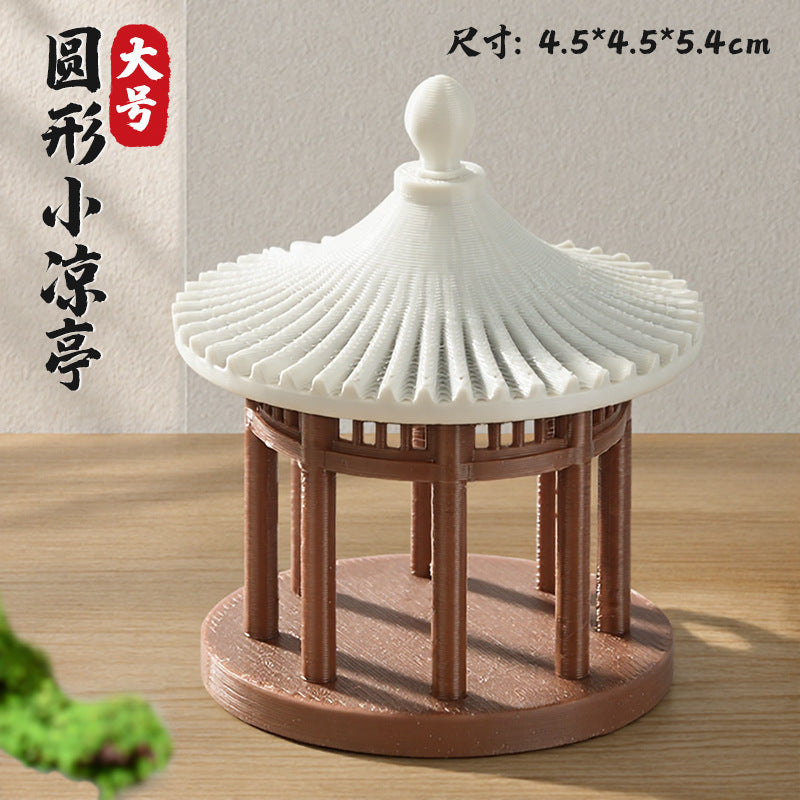 Chinese Style Round Pavilion Miniature Model for Micro Landscape Bonsai Decor