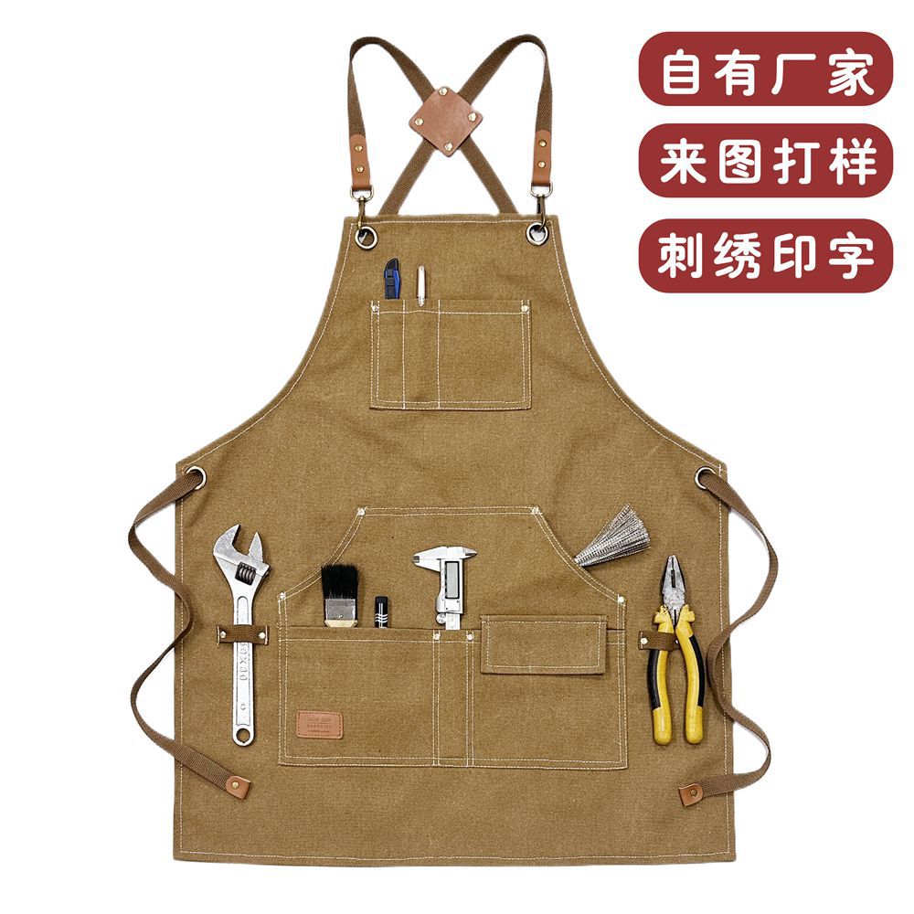 Canvas Work Apron with Multiple Pockets for Gardening, Crafts, and Mechanics