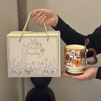 Ins Retro Floral Ceramic Mug with Gift Box, 380ml