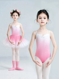 Girls' Gradient Ballet Leotard Dance Practice Gymnastics Outfit