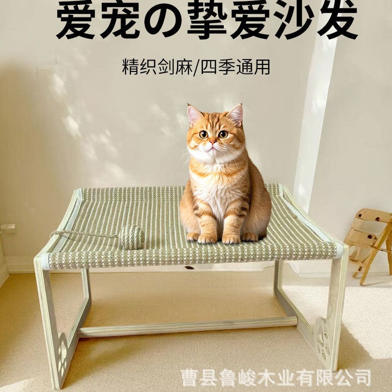 Elevated Wooden Pet Bed for Cats and Small Dogs, All-Season Pet Sofa Hammock