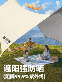 Explorer Silver Coated Hexagonal Tarp Shelter with Camping Table and Chairs Set
