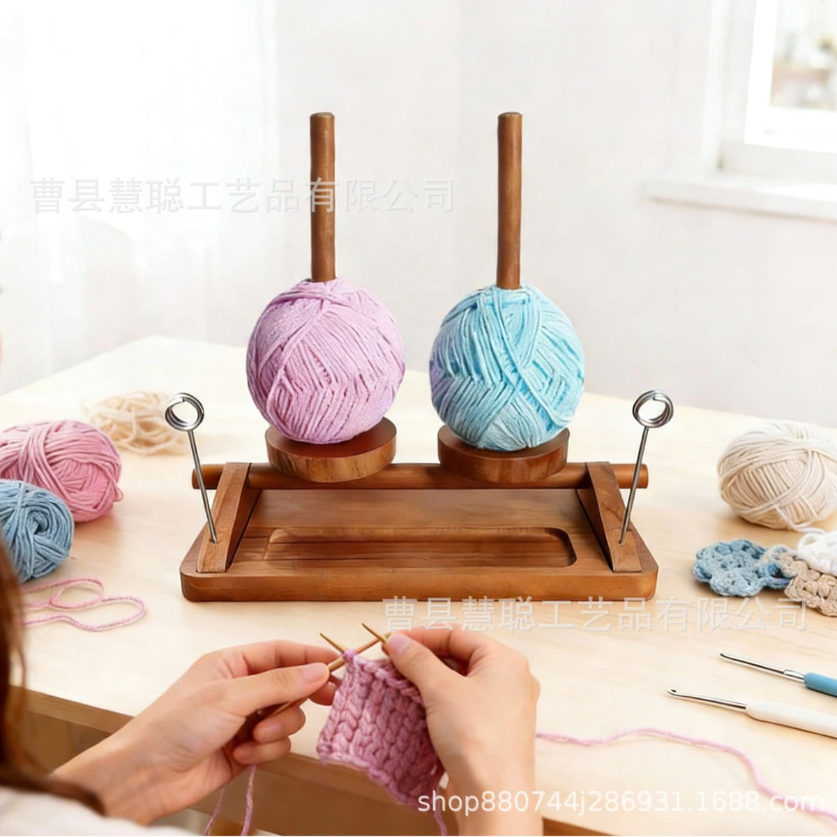 Wooden Yarn Ball Holder and Dispenser for Knitting and Crocheting