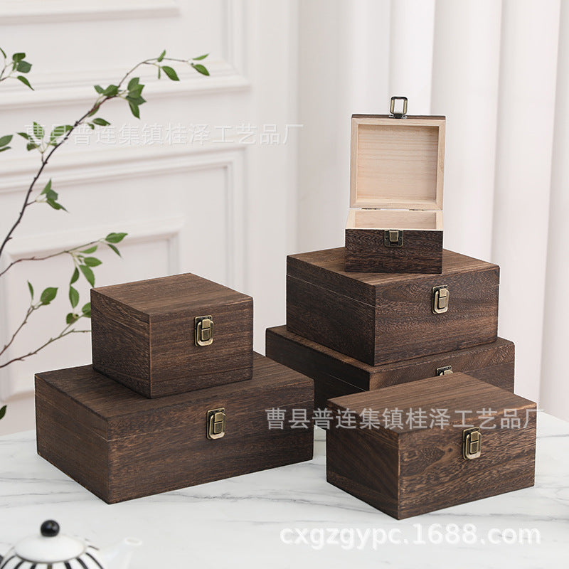 Vintage Paulownia Wood Storage Box with Lid, Desktop Organizer for Jewelry and Home Decor