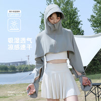 Women's Summer Ice Silk Sun Protection Cape Hoodie, UV Resistant Breathable Lightweight Short Sunscreen Jacket