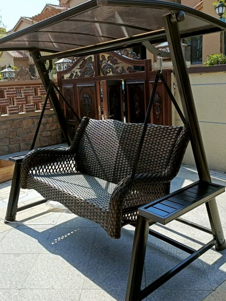 Outdoor Wicker Swing Chair for Patio Garden Balcony - Adult Iron Art Cradle Hammock