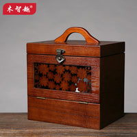 Wooden Cosmetic Jewelry Box with Mirror, European Style Portable Large Makeup Storage Case