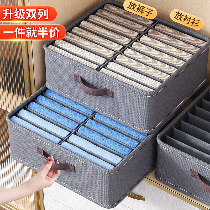 Fabric Double-Row Wardrobe Clothes Storage Box with Dividers