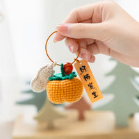 Hand-Woven Christmas Fruit Keychain Bag Charm - Apple, Persimmon, Lemon, Avocado