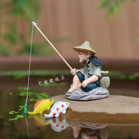 Chinese Style Fishing Old Man Figurine for Micro Landscape Aquarium Decor