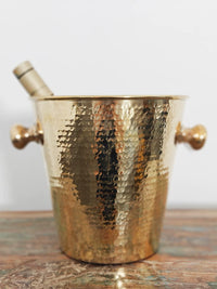 Handmade Indian Brass Ice Bucket Vintage American European Style Champagne Beer Bucket with Floral Decor