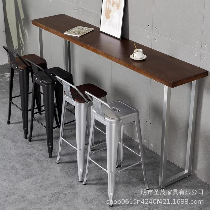 Industrial Style Loft Bar Table Solid Wood Iron Narrow High Table for Pub Cafe