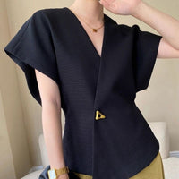 Asymmetric Lapel Vest Blazer with Single Button Closure