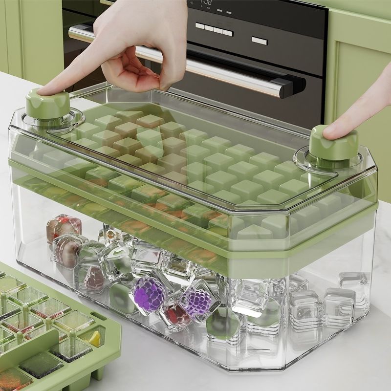 Stackable Ice Cube Tray with Lid and Storage Bin, Food-Grade Silicone Press-Type Ice Maker for Home Freezers
