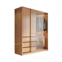 Nordic Modern Minimalist Solid Wood Sliding Door Wardrobe for Bedroom, Small Apartment, Finished Wooden Closet