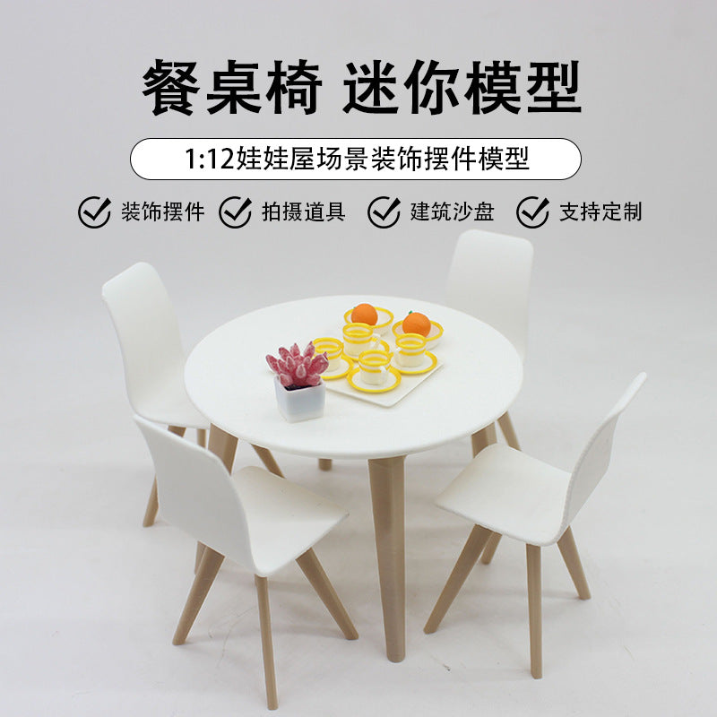DIY Miniature Dollhouse Round Dining Table and Chairs Set for OB11 Dolls