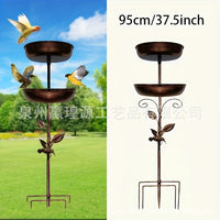 Vintage Double-Layer Bird Feeder and Bath, Cast Iron Garden Decor for Wild Birds