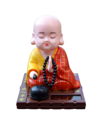 Solar Powered Nodding Monk Car Dashboard Ornament with Wooden Fish